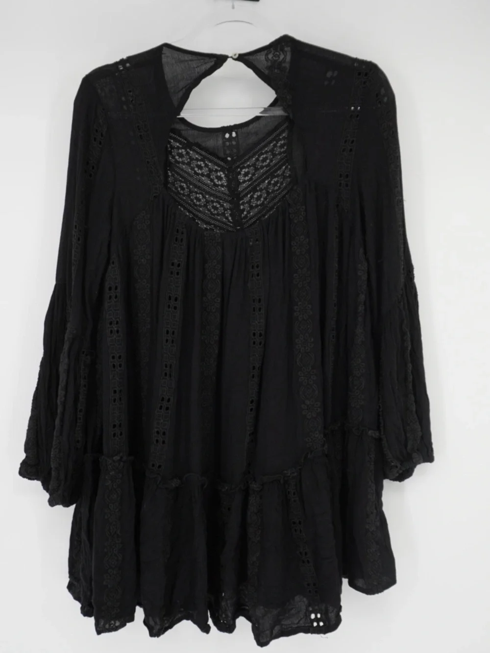 Free People Kiss Kiss Black Tunic Dress Small Eyelet Boho Whimsigoth